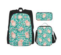 MDATT Zaino Kawaii con portapranzo, set 3 in 1 astuccio abbinato, lascia che tutto ciò che fai con amore, Modello di maiale sveglio del fiore, Taglia unica