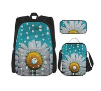 MDATT Zaino Kawaii con portapranzo, set 3 in 1 astuccio abbinato, margherite e fiori, Fiori di margherita., Taglia unica