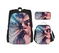MDATT Zaino Kawaii con portapranzo, set 3 in 1 astuccio abbinato, motivo floreale, Raffreddare Sfondi, Taglia unica