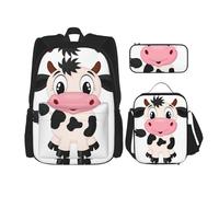 MDATT Zaino Kawaii con portapranzo, set 3 in 1 astuccio abbinato, motivo mucca da latte dei cartoni animati, Mucca di latte del fumetto, Taglia unica