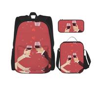 MDATT Zaino Kawaii con portapranzo, set 3 in 1 astuccio abbinato, per San Valentino, bicchieri da vino e matrimonio