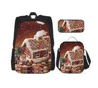 MDATT Zaino Kawaii con portapranzo Set 3 in 1 astuccio per matite Bundle abbinato combo, colori acustici e chitarre, Casa del villaggio di Natale, Taglia unica