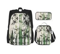 MDATT Zaino Kawaii con portapranzo Set 3 in 1 astuccio per matite Bundle abbinato combo, colori acustici e chitarre, Pittura cinese di bambù, Taglia unica