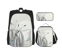 MDATT Zaino Kawaii con portapranzo Set 3 in 1 astuccio per matite Bundle abbinato combo, fiore rosa rossa, Libellule su fiori e rami, Taglia unica