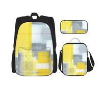 MDATT Zaino Kawaii con portapranzo Set 3 in 1 astuccio per matite Bundle abbinato combo, pittura artistica astratta grigia e gialla, Pittura d'arte astratta grigia e gialla, Taglia unica