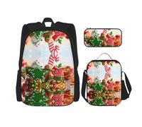 MDATT Zaino Kawaii con portapranzo Set 3 in 1 astuccio per matite Bundle abbinato combo, pittura artistica astratta grigia e gialla, Uomo di pan di zenzero Candy, Taglia unica