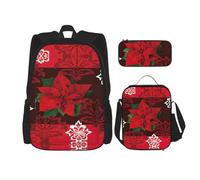 MDATT Zaino Kawaii con portapranzo Set 3 in 1 astuccio per matite Bundle abbinato combo, rose rosa, Buon Natale Fiore, Taglia unica