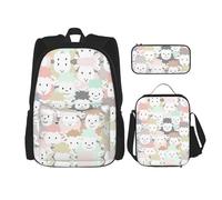 MDATT Zaino Kawaii con portapranzo Set 3 in 1 astuccio per matite Bundle abbinato combo, simpatico disegno di pinguini, Modello sveglio variopinto del fumetto delle pecore, Taglia unica