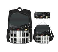 MDATT Zaino Kawaii con portapranzo Set 3 in 1 astuccio per matite Bundle abbinato combo, strega di Halloween che vola, Modello per pianoforte a chitarra, Taglia unica, moderno