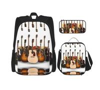 MDATT Zaino Kawaii con portapranzo Set 3 in 1 astuccio per matite Bundle abbinato combo, strega di Halloween che vola, Chitarra, Taglia unica