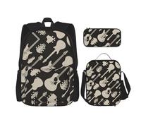 MDATT Zaino Kawaii con portapranzo Set 3 in 1 astuccio per matite Bundle abbinato combo, strega di Halloween che vola, Modello chitarra., Taglia unica