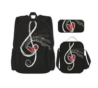 MDATT Zaino Kawaii con portapranzo Set 3 in 1 astuccio per matite Bundle Combo abbinato, simboli musicali amore, Simboli musicali Amore, Taglia unica