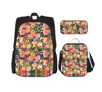 MDATT Zaino Kawaii con portapranzo Set 3 in 1 astuccio per matite Bundle coordinato Combo, cavalli da fattoria di montagna, Pesca Colorata, Taglia unica