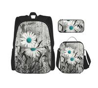 MDATT Zaino Kawaii con portapranzo Set 3 in 1 astuccio per matite Bundle coordinato Combo, cavalli da fattoria di montagna, Fiori di margherita., Taglia unica