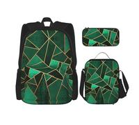 MDATT Zaino Kawaii con portapranzo Set 3 in 1 astuccio per matite Bundle coordinato Combo, cavalli da fattoria di montagna, Geometrico nero e oro, Taglia unica