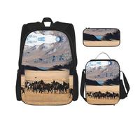 MDATT Zaino Kawaii con portapranzo Set 3 in 1 astuccio per matite Bundle coordinato Combo, cavalli da fattoria di montagna, Cavalli da fattoria di montagna, Taglia unica