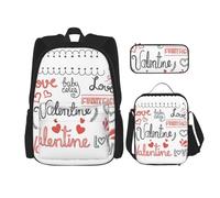 MDATT Zaino Kawaii con portapranzo Set 3 in 1 astuccio per matite Bundle coordinato Combo, cavalli da fattoria di montagna, Cuore rosso di San Valentino, Taglia unica