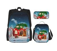 MDATT Zaino Kawaii con portapranzo Set 3 in 1 astuccio per matite Bundle coordinato combo, Galaxy Diamond, Elfi Casa, Taglia unica