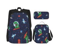 MDATT Zaino Kawaii con portapranzo Set 3 in 1 astuccio per matite Bundle coordinato combo, Galaxy Diamond, Divertente razzo dinosauro astronauta, Taglia unica