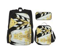 MDATT Zaino Kawaii con portapranzo Set 3 in 1 astuccio per matite Bundle coordinato Combo, muro di mattoni, Cinema Film Clapboard e Popcorn, Taglia unica