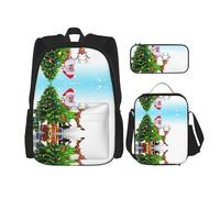 MDATT Zaino Kawaii con portapranzo Set 3 in 1 astuccio per matite Bundle coordinato combo, pittura di paesaggio, Albero di Natale di Babbo Natale., Taglia unica