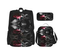 MDATT Zaino Kawaii con portapranzo Set 3 in 1 astuccio per matite Combo abbinato, campo da calcio verde, Rose nere gotiche, Taglia unica