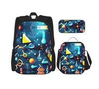 MDATT Zaino per chimica scientifica astratta con portapranzo e astuccio da 7,6 cm, zaino kawaii con borsa per il pranzo abbinata