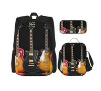 MDATT Zaino per chitarra elettrica con portapranzo Anime Zaino Scuola Borsa Bookbag Zaino Set per tre, Nero , Taglia unica, Set di zaini per la scuola