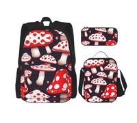 MDATT Zaino rosso bianco e fungo con portapranzo e astuccio da 7,6 cm, zaino Kawaii con borsa per il pranzo abbinata combinata