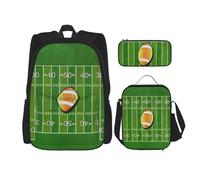 MDATT Zaino sportivo con pallone da football americano, con portapranzo, zaino anime, borsa per la scuola, set per tre, Nero , Taglia unica, Set di zaini per la scuola
