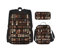 MDATT Zaino tribale africano in tessuto di fango con portapranzo e astuccio da 7,6 cm, zaino kawaii con borsa per il pranzo abbinata
