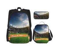 MDATT Zaino verde con sfondo campo da baseball con portapranzo, zaino anime, borsa per la scuola, set per tre, Nero , Taglia unica, Set di zaini per la scuola