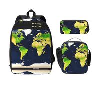 MDATT Zaino versatile con mappa del mondo, borsa portapranzo, astuccio per matite, attrezzatura da viaggio leggera per tutti i giorni, Nero , Taglia unica, Organizer per borse