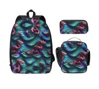 MDATT Zaino versatile con motivo a squame di drago magico 3D, con borsa per il pranzo, astuccio per matite, attrezzatura da viaggio leggera per tutti i giorni, Nero , Taglia unica, Organizer per borse