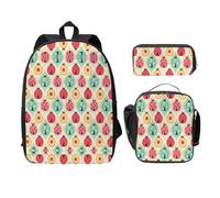 MDATT Zaino versatile con motivo coccinelle e cartoni animati, con borsa per il pranzo, astuccio per matite, attrezzatura da viaggio leggera per tutti i giorni, Nero , Taglia unica, Organizer per