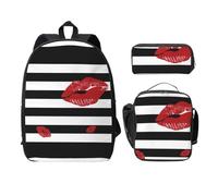 MDATT Zaino versatile con stampa a righe bianche e nere, con astuccio portapranzo, accessorio da viaggio leggero per tutti i giorni, Nero , Taglia unica, Organizer per borse