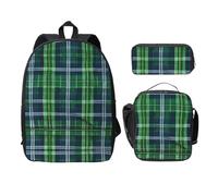 MDATT Zaino versatile in tartan scozzese blu con borsa per il pranzo e astuccio, attrezzatura da viaggio leggera per tutti i giorni, Nero , Taglia unica, Organizer per borse