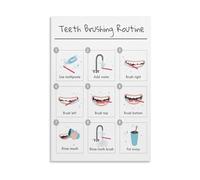 MDBJTCYZN BRIGHT SMILE TEETH BRUSHING POSTER Hygiene Routine Chart Canvas Wall-Art For Bathroom Living Room Decor Oral Health Guide(Unframed,16x24inch(40x60cm))