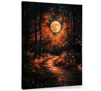 MDBJTCYZN Cottagecore Halloween Decor, Dark Enchanted Forest Canvas Print with Moon, Moody Fall Wall Art for Witchy Bedroom or Cozy Living Room(Unframed,12x18inch(30x45cm))