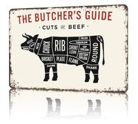 MDBJTCYZN Cuts of Beef Butcher Chart Vintage Metal Tin Sign Funny Kitchen Wall Decor for Home Man Cave 8 X 12 inch