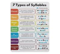 MDBJTCYZN English Phonics Chart Metal Sign Syllable Division Rules 7 Types Educational Wall Decor for Teachers Tutors Homeschool Classroom 8 X 12 inch