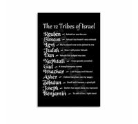 MDBJTCYZN Large Educational Chart: The 12 Tribes of Israel - Genealogy, History & Symbols, Big Canvas Wall Art for Home School, Theology Library & Church Hall(Framed,12x18inch(30x45cm))