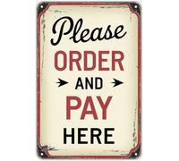 MDBJTCYZN Order and Pay Here Classic Storefront Tin Sign For Patio Deck Balcony Fence Wall Hanging 8 X 12 in
