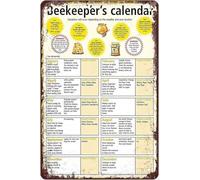MDBJTCYZN Retro Beekeeper Knowledge Metal Tin Sign Vintage Beehive Management Calendar Chart Wall Decor For Farmhouse 8 X 12 inch