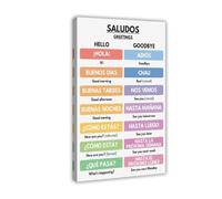 MDBJTCYZN Saludos Spanish Poster Greeting Words Classroom Display | Education vocabulary visual for language arts rooms study spaces(Framed,12X18inch(30X45cm))