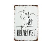 MDBJTCYZN Whimsical Kitchen Sign Vintage Eat Cake For Breakfast Tin Retro Metal Wall Decor For Home 8 X 12 inch