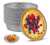 MDDZ 50 Pezzi Teglie USA e Getta, Contenitori in Alluminio Monouso, Alimenti in Alluminio Contenitori, BBQ Vaschette Rotonda 8 Pollici per Cuocere, Negozio, Cucinare, Congelare, Riscaldare, Argento
