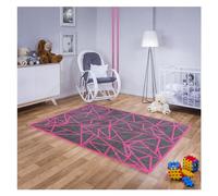 MDEKOR Tappeto per soggiorno, camera da letto, sala da pranzo, 80 x 150 cm, grigio e rosa, certificato Öko-Tex