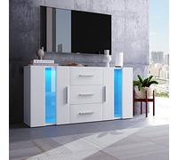 Mdern Credenza LED 140 cm con App Cntrl, 3 cassetti e 2 acrilico Dr Buffet fr Living Rm, sala da pranzo, cucina, bianco Cnsle Table Strage