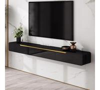 Mdern - Mobile TV da parete con ripiani Strage, elegante centro di intrattenimento nero, Spacius Media Cnsle, adatto a TV fino a 180 x 24 x 20 cm